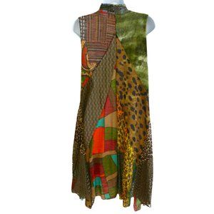 NEW Duster Boho Romantic Fantazia Open Front Patchwork Mixed Prints Lace Crochet